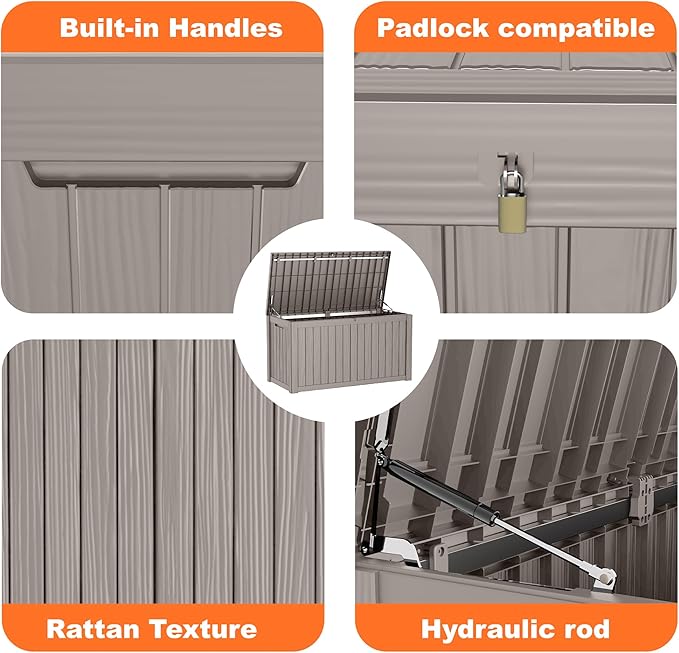 180 Gallon Resin Deck Box, Lockable Patio Outdoor Storage Box - Image 4