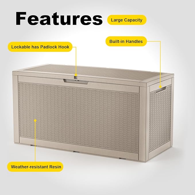120 Gallon Waterproof Outdoor Storage Box, Resin Deck Box, Lockable Outside - Image 6