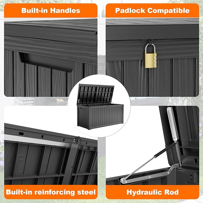 180 Gallon Resin Deck Box, Lockable Patio Outdoor Storage Box - Image 2