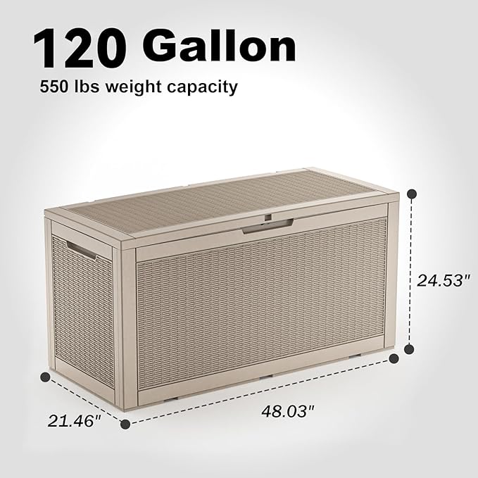 120 Gallon Resin Deck Box, Lockable Patio Outdoor Storage Box - Image 7