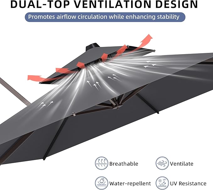 10x13FT Cantilever Outdoor Patio Umbrellas, Double Top Large Rectangle Umbrella - Image 5