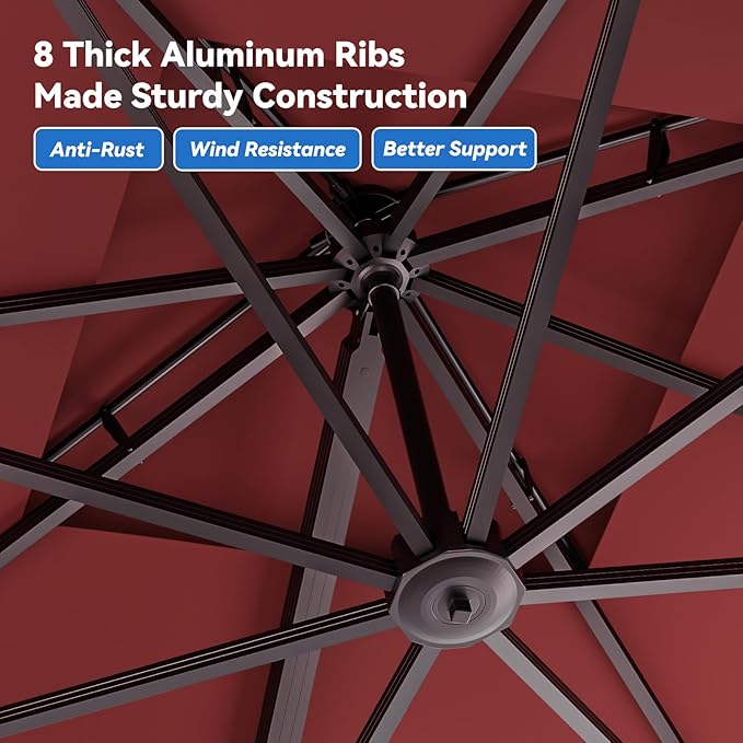 10x13FT Cantilever Outdoor Patio Umbrellas，Double Top Large Rectangle Umbrella - Image 6