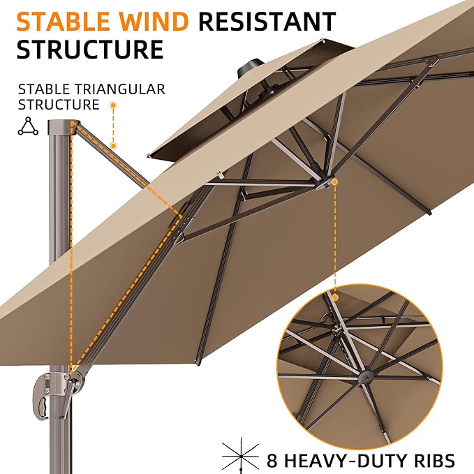10' X 13' Outdoor Patio Umbrella Large Rectangle Cantilever Umbrella Heavy Duty - Image 2
