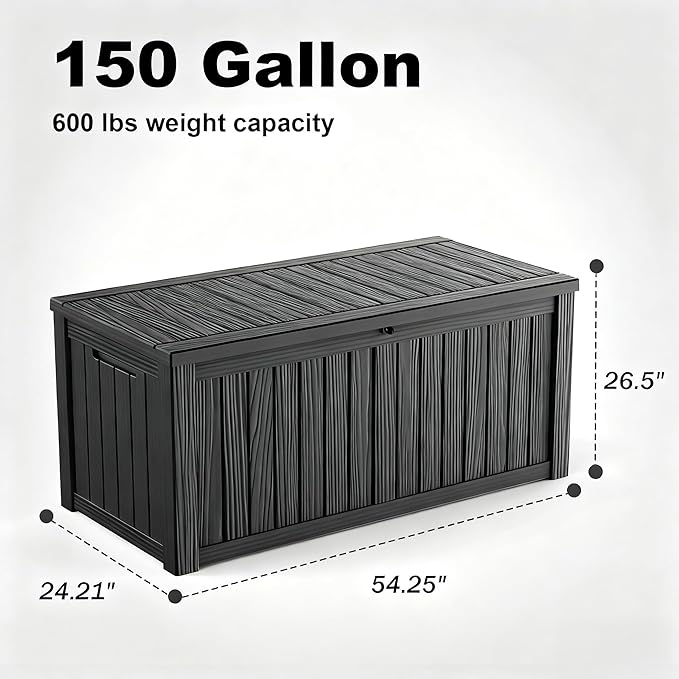 150 Gallon Outdoor Storage Box, Weather Resistant & Waterproof Resin Deck Box - Image 2