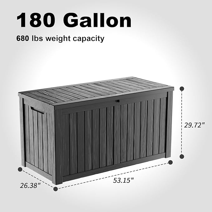 180 Gallon Resin Deck Box, Lockable Patio Outdoor Storage Box - Image 5