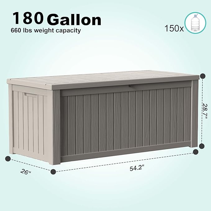 180 Gallon Outdoor Deck Box, Lockable Waterproof Outdoor Storage Boxes - Image 2