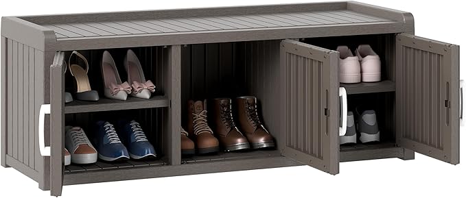 2-Tier Storage Bench, Waterproof UV-Resistant Outdoor Shoe Storage Cabinet by NBYSGO