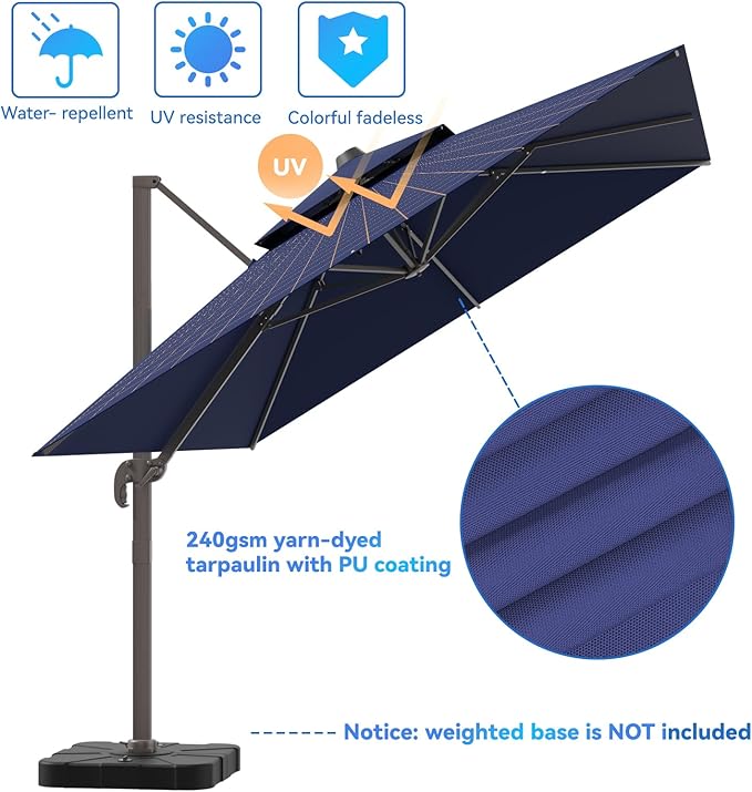 10x13FT Cantilever Outdoor Patio Umbrellas, Double Top Large Rectangle Umbrella - Image 6