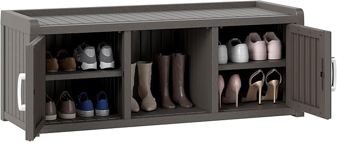 2-Tier Storage Bench, Waterproof UV-Resistant Outdoor Shoe Storage Cabinet by NBYSGO