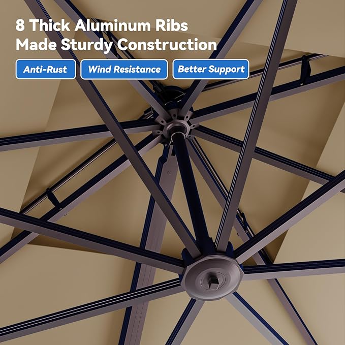 10x13FT Beige Brown Cantilever Outdoor Patio Umbrella - Image 2