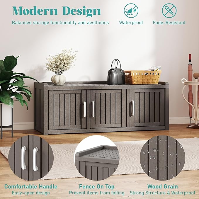 2-Tier Storage Bench, Waterproof UV-Resistant Outdoor Shoe Storage Cabinet - Image 4