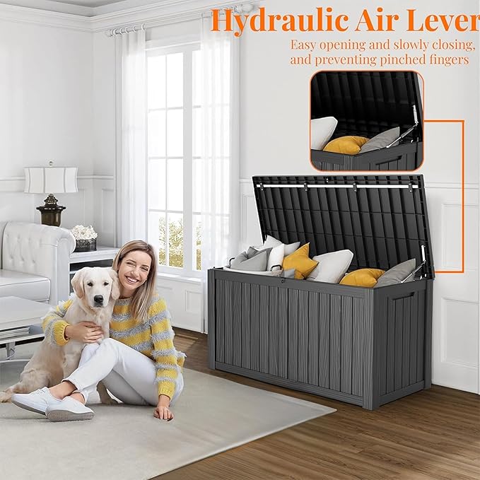 150 Gallon Resin Deck Box, Lockable Patio Outdoor Storage Box - Image 3