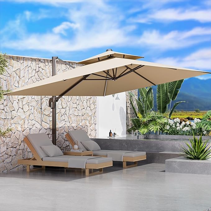 10' X 13' Outdoor Patio Umbrella Large Rectangle Cantilever Umbrella Heavy Duty - Image 7
