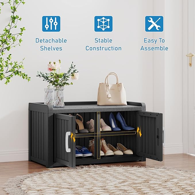 2-Tier Storage Bench, Waterproof UV-Resistant Outdoor Shoe Storage Cabinet - Image 5