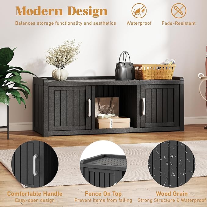 2-Tier Storage Bench, Waterproof UV-Resistant Outdoor Shoe Storage Cabinet - Image 4