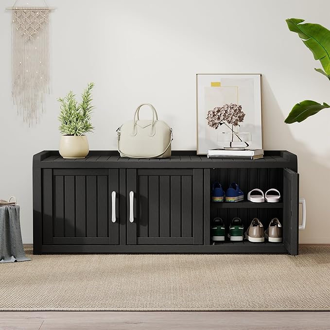 2-Tier Storage Bench, Waterproof UV-Resistant Outdoor Shoe Storage Cabinet - Image 6