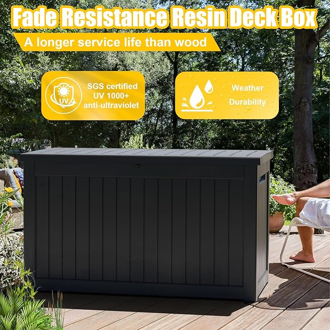 281 Gallon Outdoor Storage Box Waterproof, Large Resin Patio Deck Boxes - Image 3