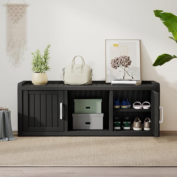 2-Tier Storage Bench, Waterproof UV-Resistant Outdoor Shoe Storage Cabinet - Image 6