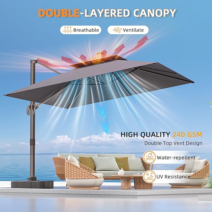 10' X 13' Outdoor Patio Umbrella Large Rectangle Cantilever Umbrella Heavy Duty - Image 3