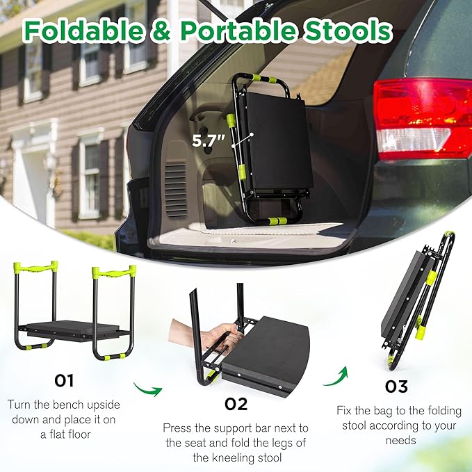 10.8” Wide Garden Kneeler and Seat, Heavy Duty Foldable Gardening Stool - Image 7
