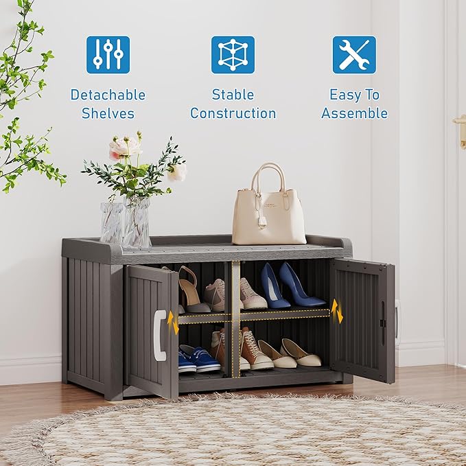 2-Tier Storage Bench, Waterproof UV-Resistant Outdoor Shoe Storage Cabinet - Image 5