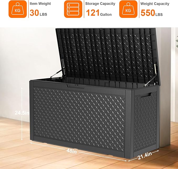 121 Gallon Waterproof Outdoor Storage Box, Resin Deck Box, Lockable Outside - Image 2