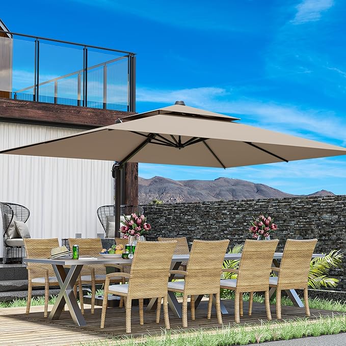 10x13FT Cantilever Outdoor Patio Umbrellas, Double Top Large Rectangle Umbrella - Image 9