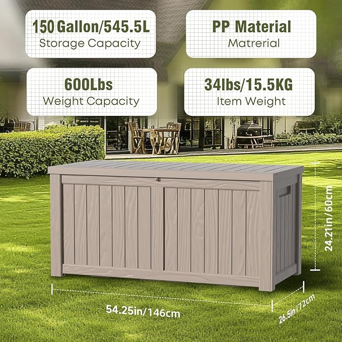 150 Gallon Waterproof Outdoor Storage Box, Resin Deck Box, Lockable Outside - Image 4