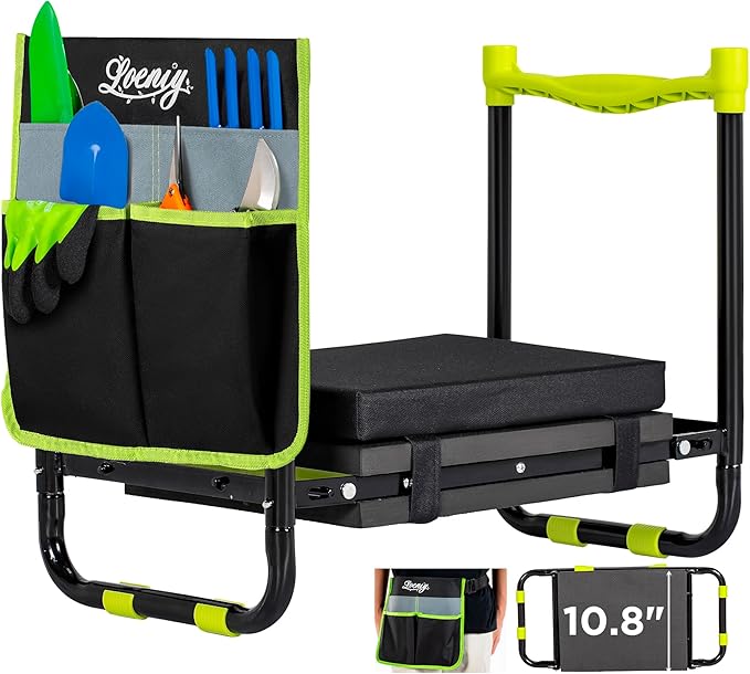 10.8” Wide Garden Kneeler and Seat, Heavy Duty Foldable Gardening Stool by LOENIY