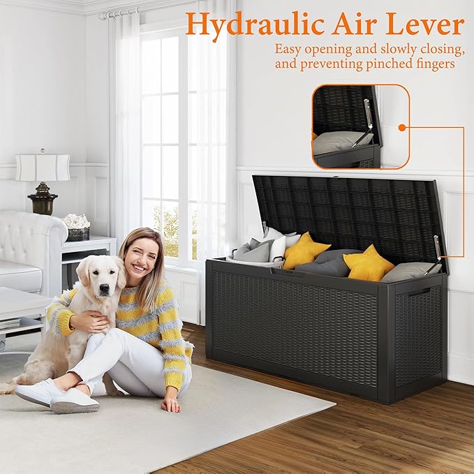 100 Gallon Resin Deck Box, Lockable Patio Outdoor Storage Box - Image 3