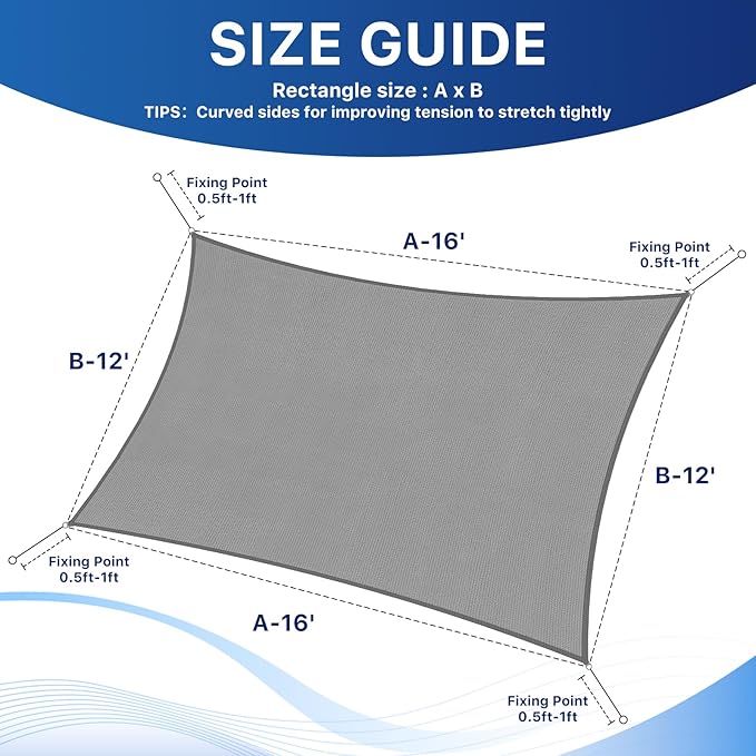 12'x16' Sun Shade Sail, UV Protection Outdoor Shade, Curved Tear Resistant - Image 2