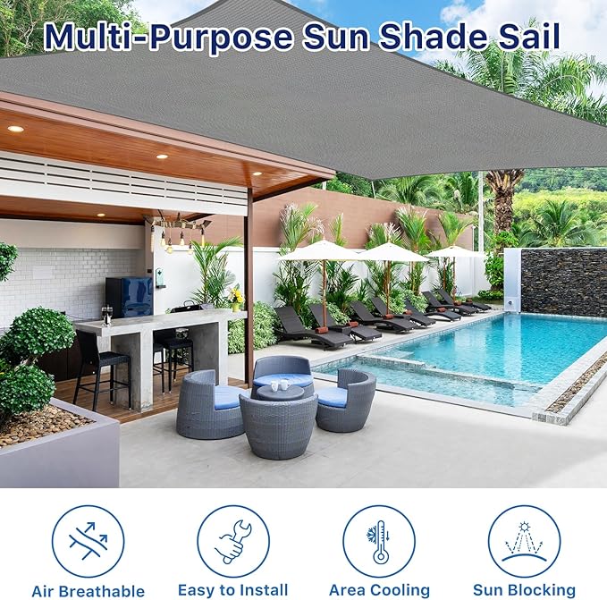10'x13' Sun Shade Sail, UV Protection Outdoor Shade, Curved Tear Resistant - Image 6