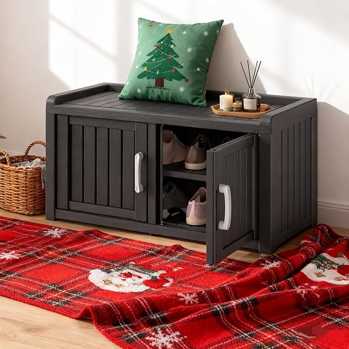 2-Tier Storage Bench, Waterproof UV-Resistant Outdoor Shoe Storage Cabinet - Image 6
