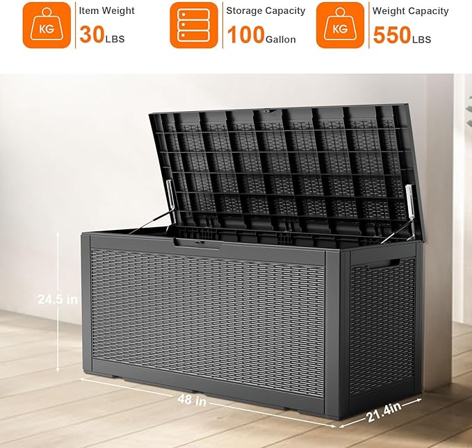 100 Gallon Outdoor Deck Box, Lockable Waterproof Outdoor Storage Boxes - Image 4