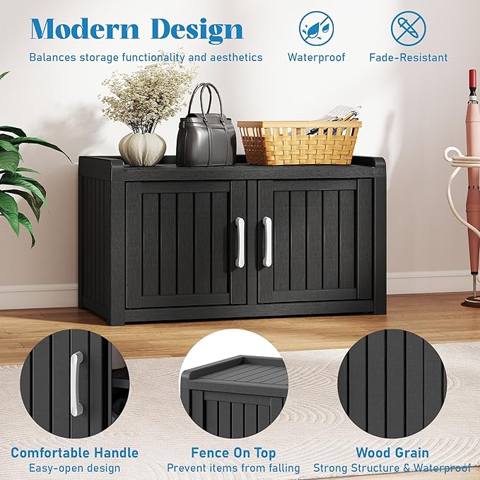 2-Tier Storage Bench, Waterproof UV-Resistant Outdoor Shoe Storage Cabinet - Image 4