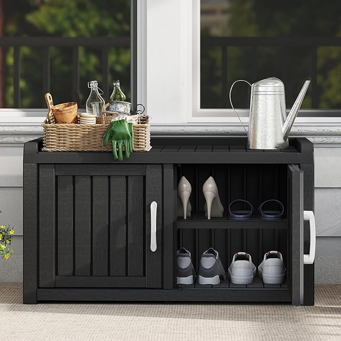 2-Tier Storage Bench, Waterproof UV-Resistant Outdoor Shoe Storage Cabinet - Image 5