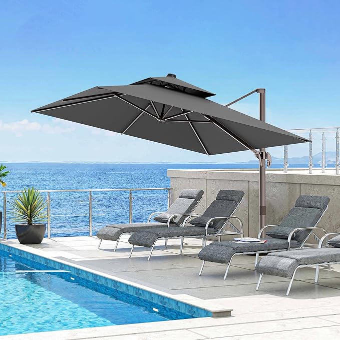 10x13FT Cantilever Outdoor Patio Umbrellas, Double Top Large Rectangle Umbrella - Image 6