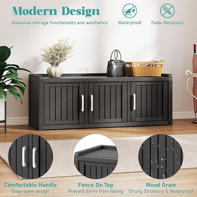 2-Tier Storage Bench, Waterproof UV-Resistant Outdoor Shoe Storage Cabinet - Image 4