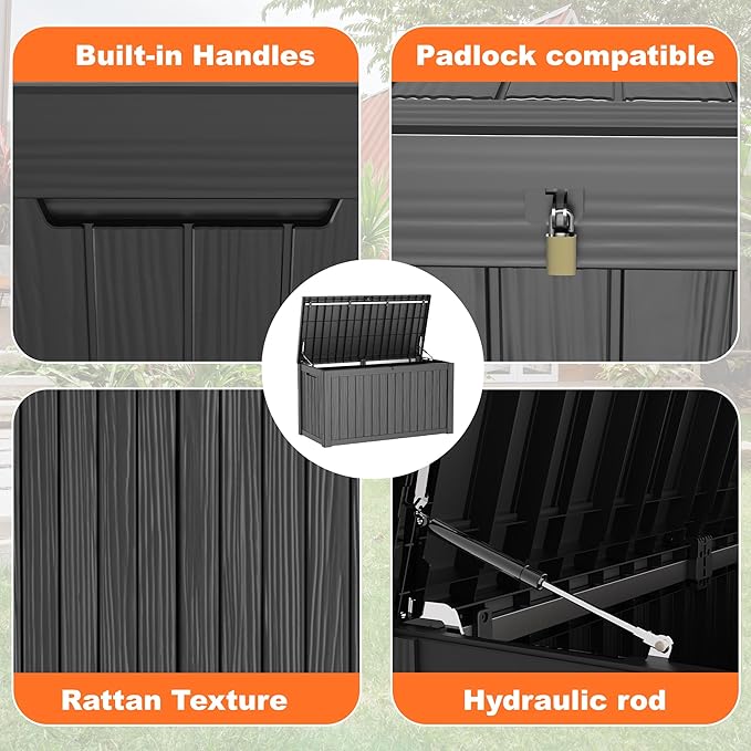 180 Gallon Outdoor Deck Box, Lockable Waterproof Outdoor Storage Boxes - Image 3