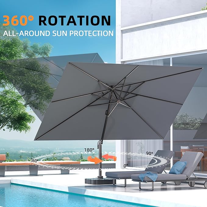 10' X 13' Outdoor Patio Umbrella Large Rectangle Cantilever Umbrella Heavy Duty - Image 5