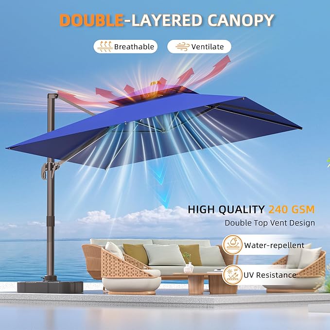 10' X 13' Outdoor Patio Umbrella Large Rectangle Cantilever Umbrella Heavy Duty - Image 3