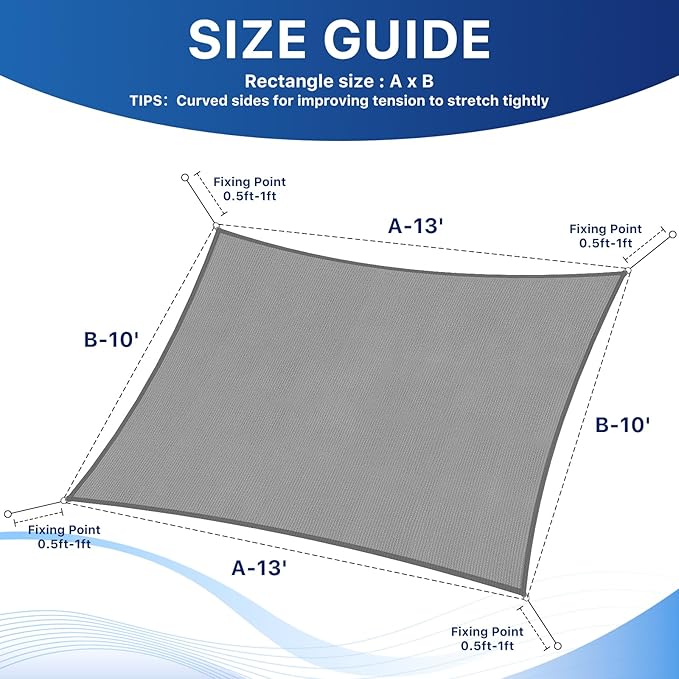 10'x13' Sun Shade Sail, UV Protection Outdoor Shade, Curved Tear Resistant - Image 2
