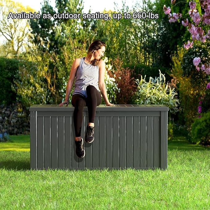180 Gallon Resin Outdoor Deck Box Waterproof Patio Furniture, Garden Tools - Image 7