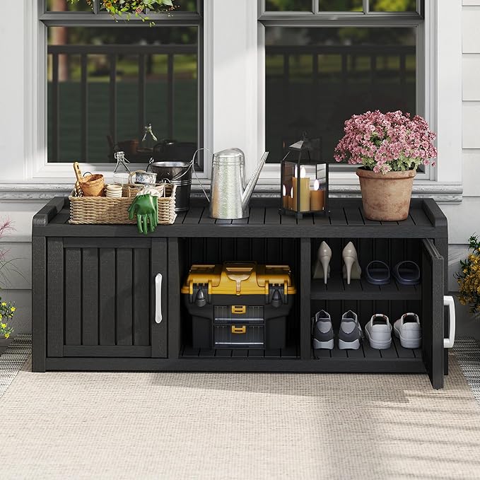 2-Tier Storage Bench, Waterproof UV-Resistant Outdoor Shoe Storage Cabinet - Image 2