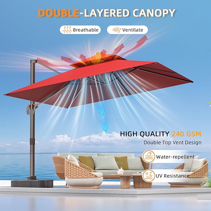 10' X 13' Outdoor Patio Umbrella Large Rectangle Cantilever Umbrella Heavy Duty - Image 3