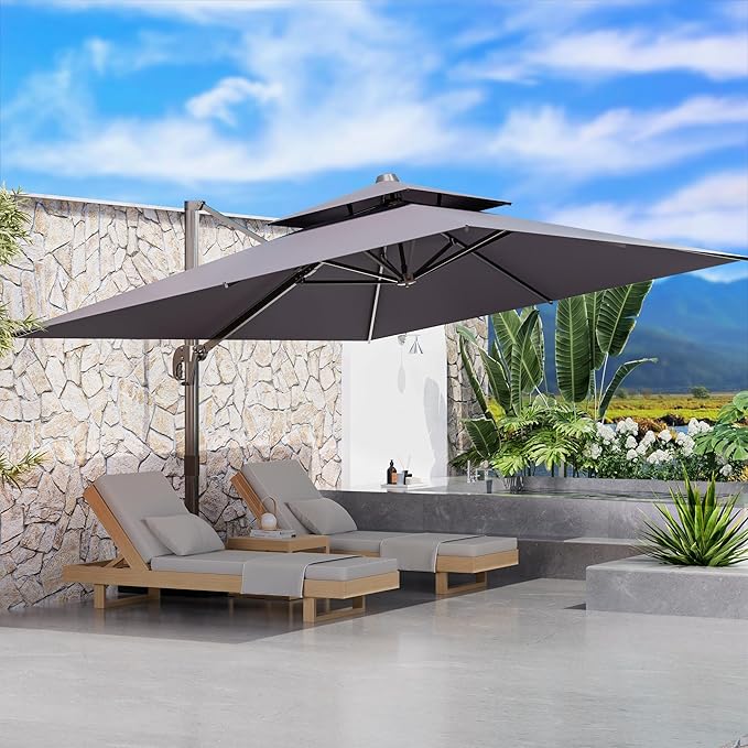 10' X 13' Outdoor Patio Umbrella Large Rectangle Cantilever Umbrella Heavy Duty - Image 7