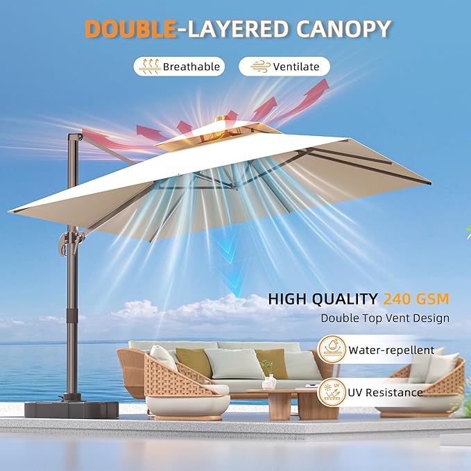 10' X 13' Outdoor Patio Umbrella Large Rectangle Cantilever Umbrella Heavy Duty - Image 3