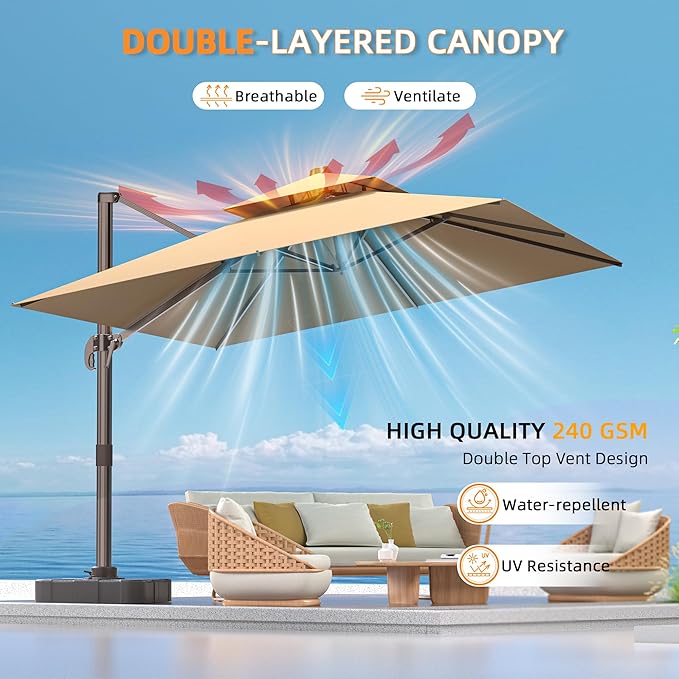 10' X 13' Outdoor Patio Umbrella Large Rectangle Cantilever Umbrella Heavy Duty - Image 3