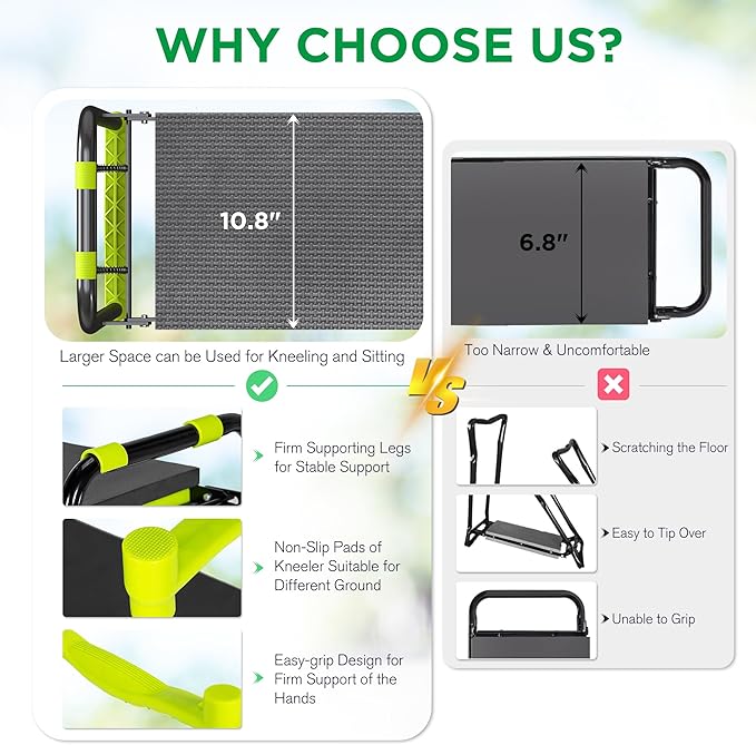 10.8” Wide Garden Kneeler and Seat, Heavy Duty Foldable Gardening Stool - Image 5