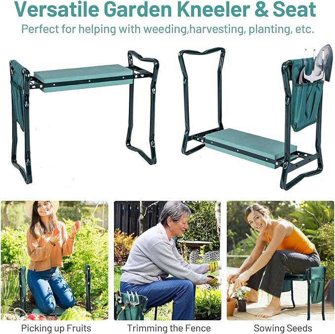 2-in-1 Garden Kneeler & Seat, Folding Seat w/EVA Foam Kneeling Pad & Removable - Image 8